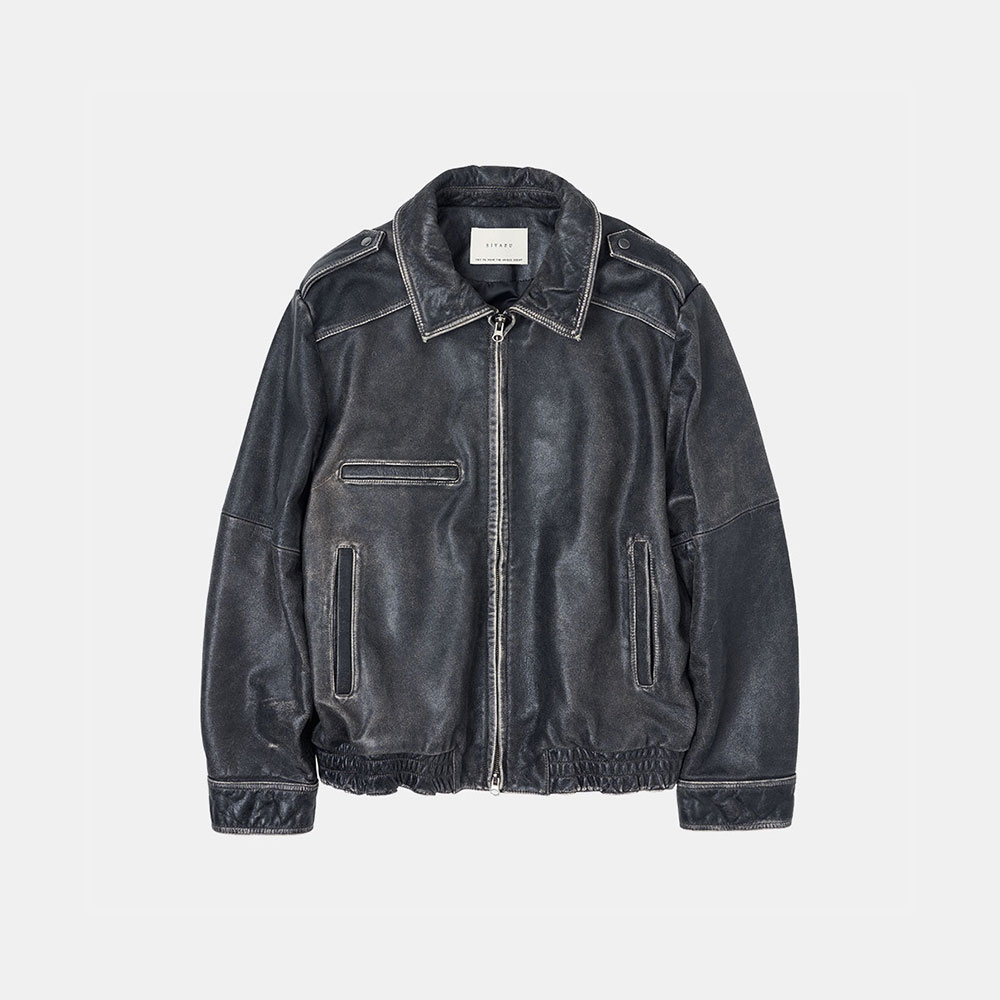 SIOT4046 vintage crack leather jacket_Black