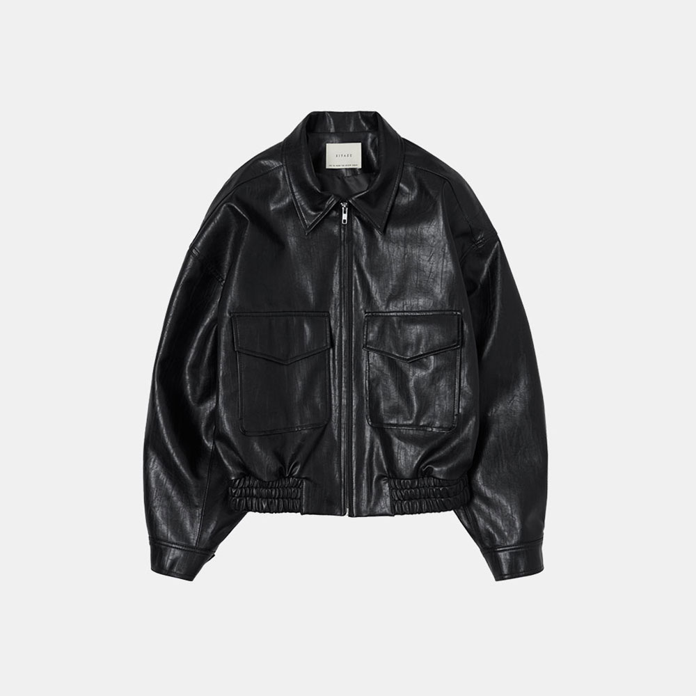 SIOT4045  fake leather bomber jacket_black